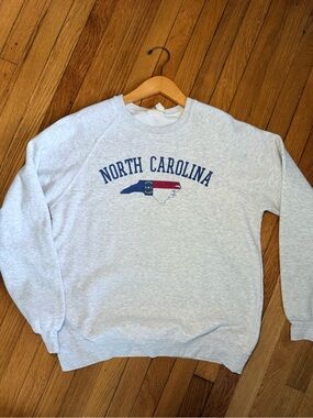 Vintage North Carolina Crewneck Sweatshirt - Light Gray with Navy & Red Graphic